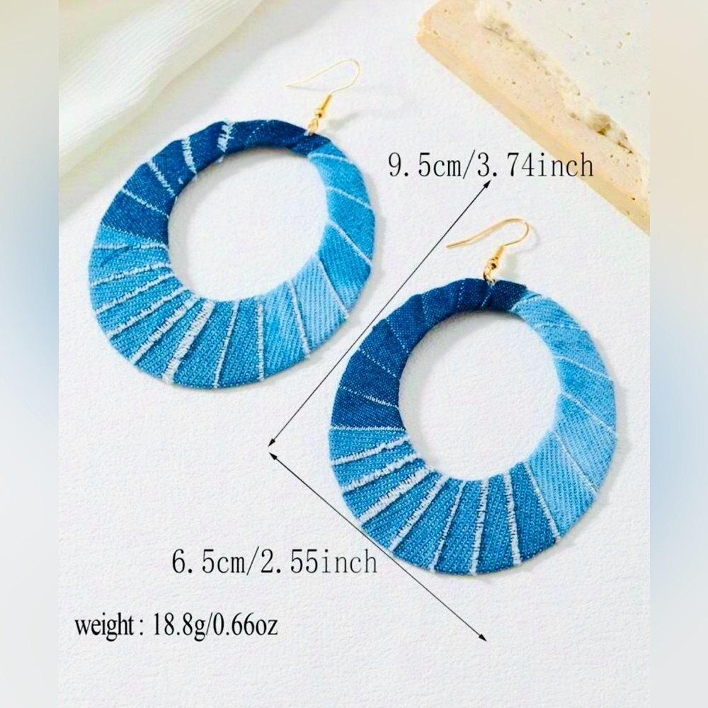 Denim-Inspired Statement Hoop Earrings - Picture 2 of 4
